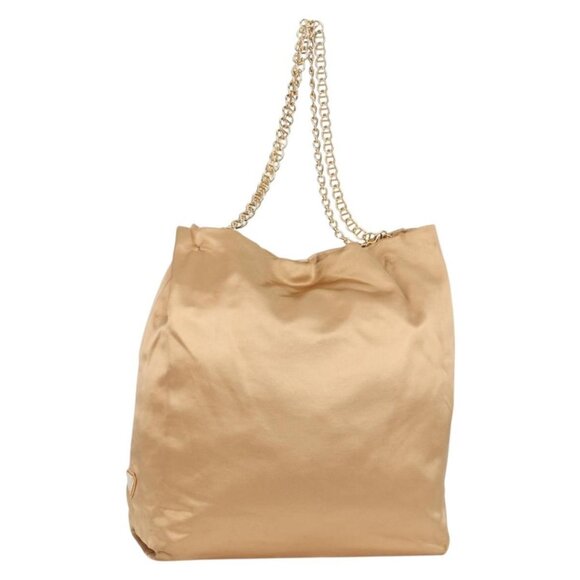 PRADA Chain Tote Bag Satin Gold Auth 129815 - Picture 1 of 16